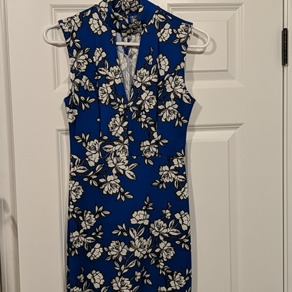 Blue and white midi dress